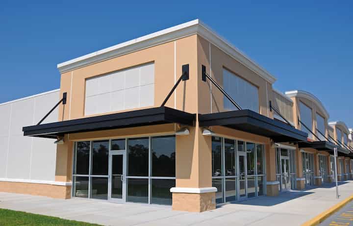 Bright red commercial awning in Newark, NJ.